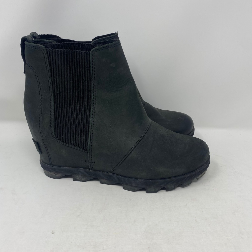 Sorel Joan of Arctic Wedge II Chelsea Boots Black Leather NL3022-010 Womens 7